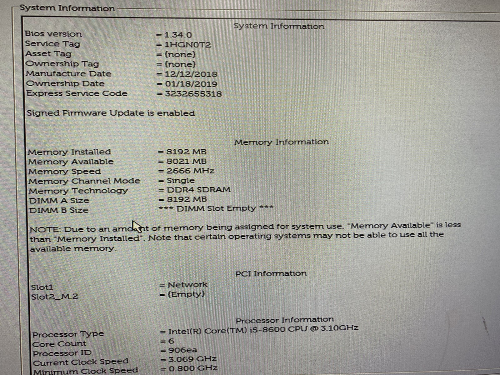 Dell OptiPlex 7460 AIO 23″ Core i5-8600 3.1GHz 8GB RAM NO HDD NO OS No Stand