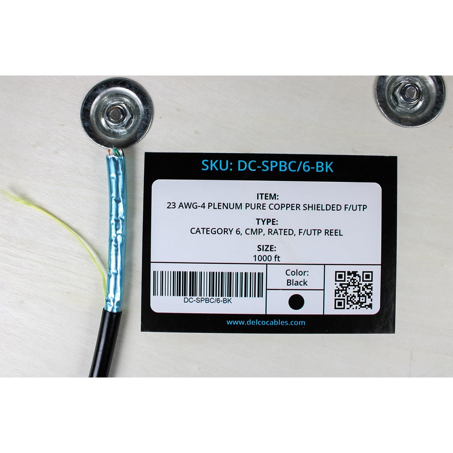 Delco Cables Cat6 Plenum Cable 1000ft | ETL Listed CMP Cable (Black, 1000ft)