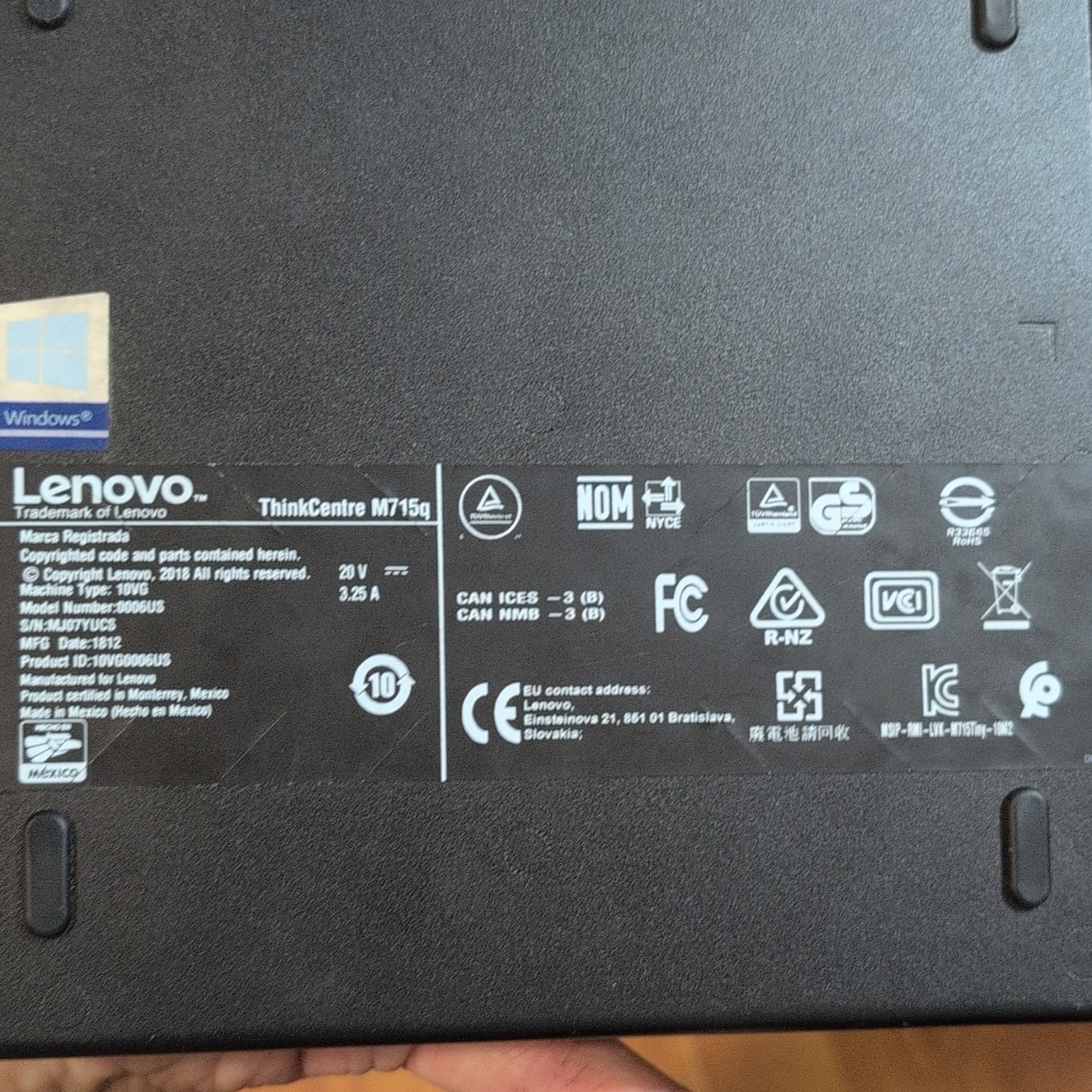 Lenovo ThinkCentre M715q USFF Tiny Desktop PC Black Built-in Speakers 10VG0006US