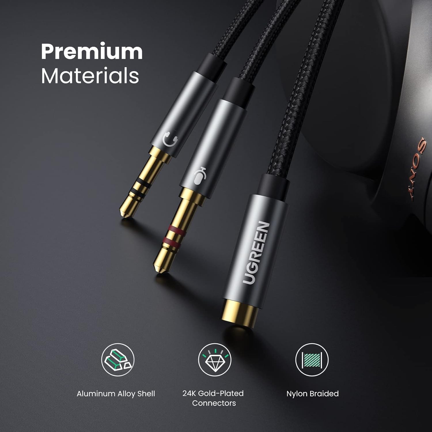 UGREEN Headphone Splitter for Computer 3.5mm Female to 2 Dual Black