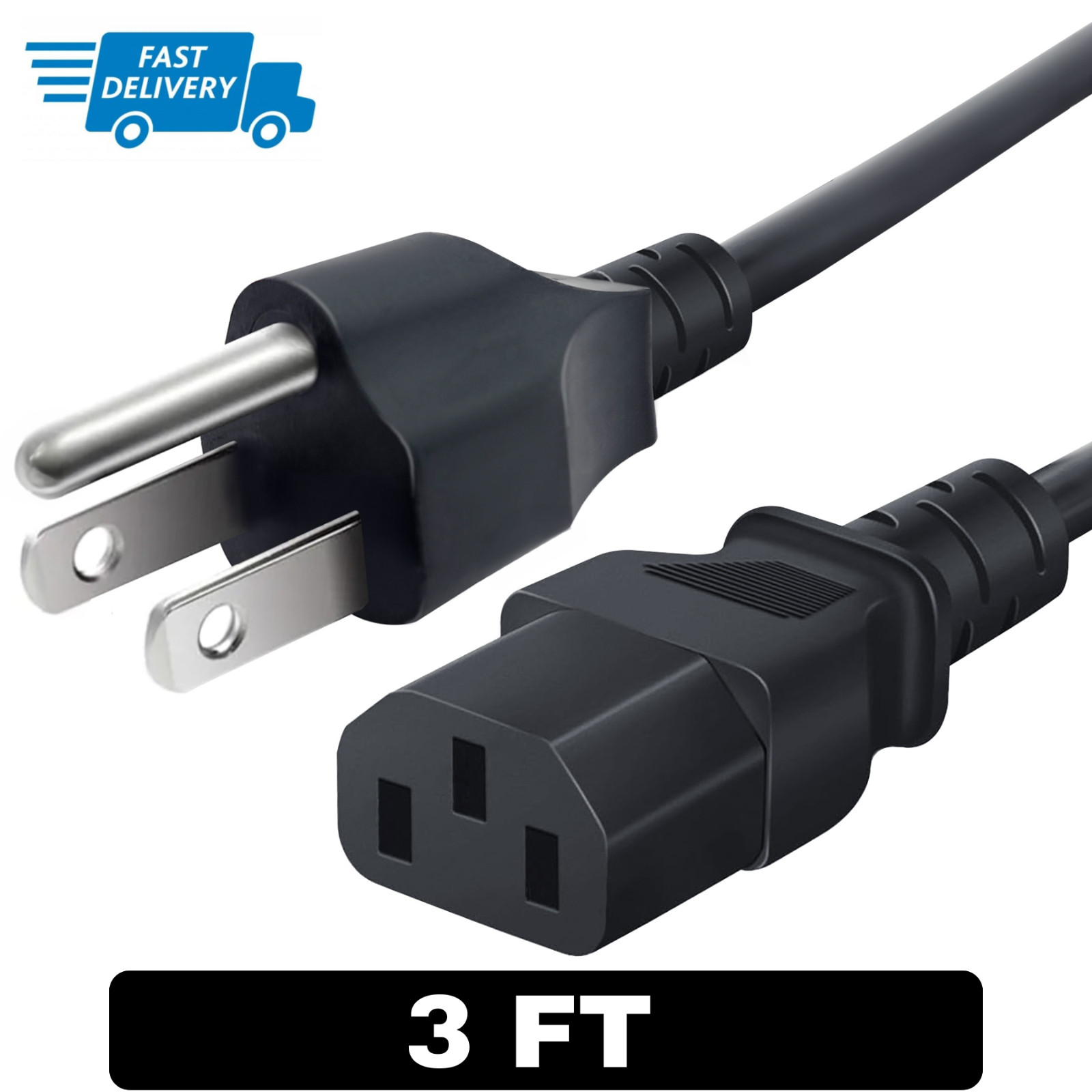 Short 3FT Premium Replacement AC Power Cord Cable Durable Power Cable