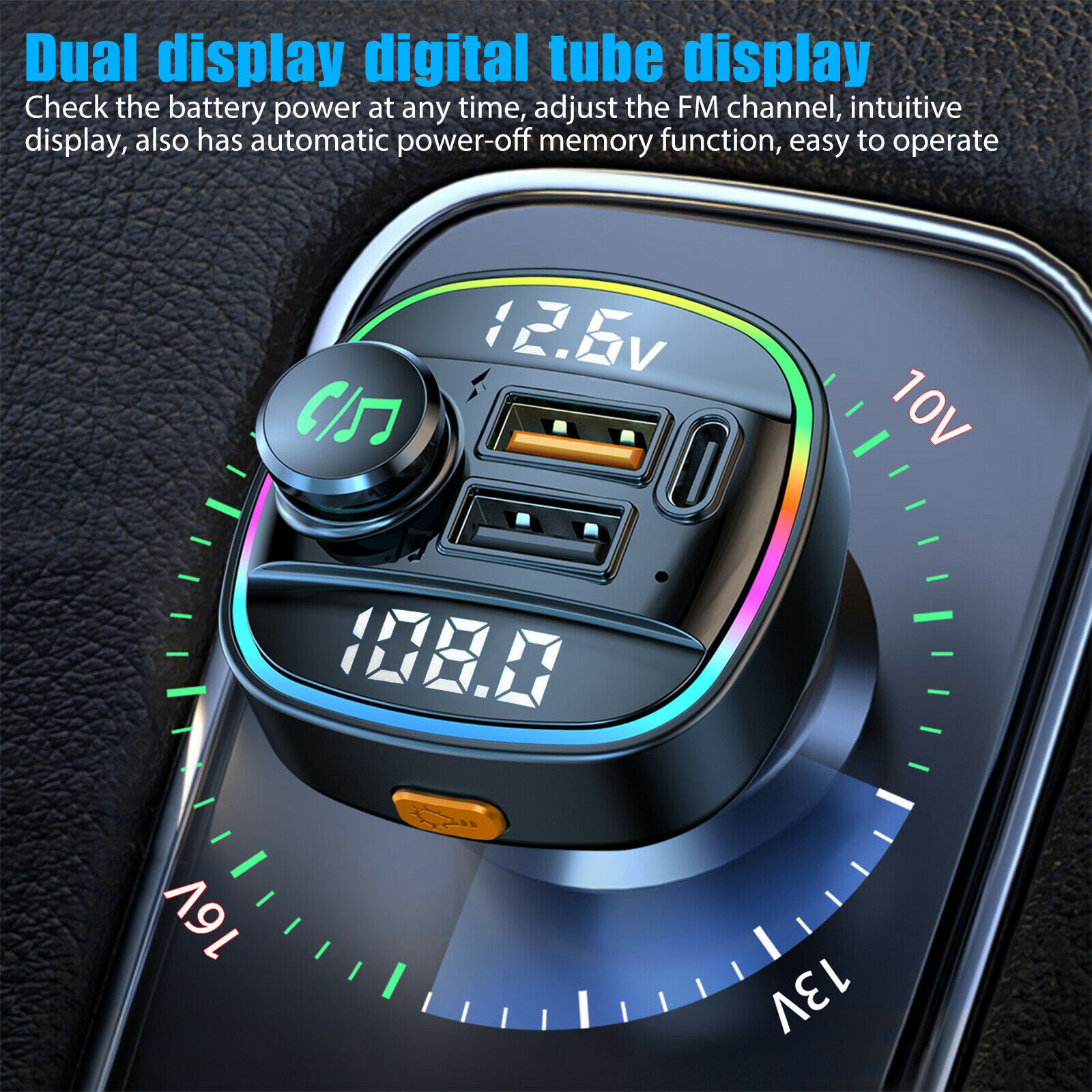 Wireless Bluetooth 5.0 Car FM Transmitter MP3 Radio Adapter Kit Dual USB Charger