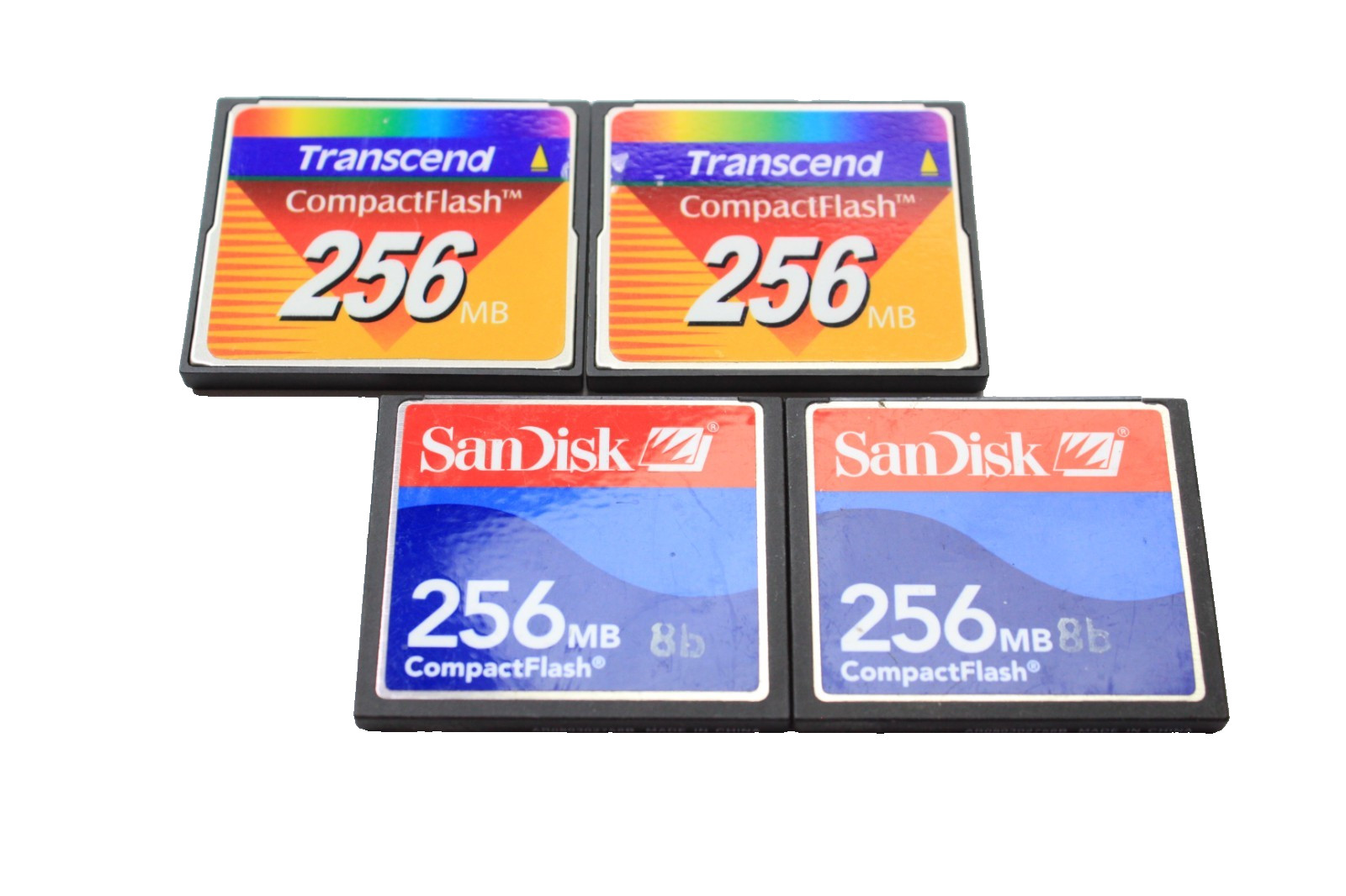 Lot of 4 CompactFlash 256MB Memory Cards 2 SanDisk & 2 Transcend Working