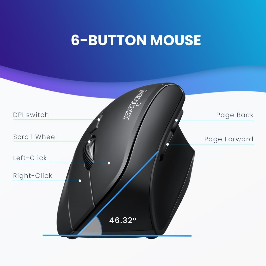 PERIMICE-715II Wireless Ergonomic Vertical Mouse – 2.4 G – 800/1200/1600 DPI …