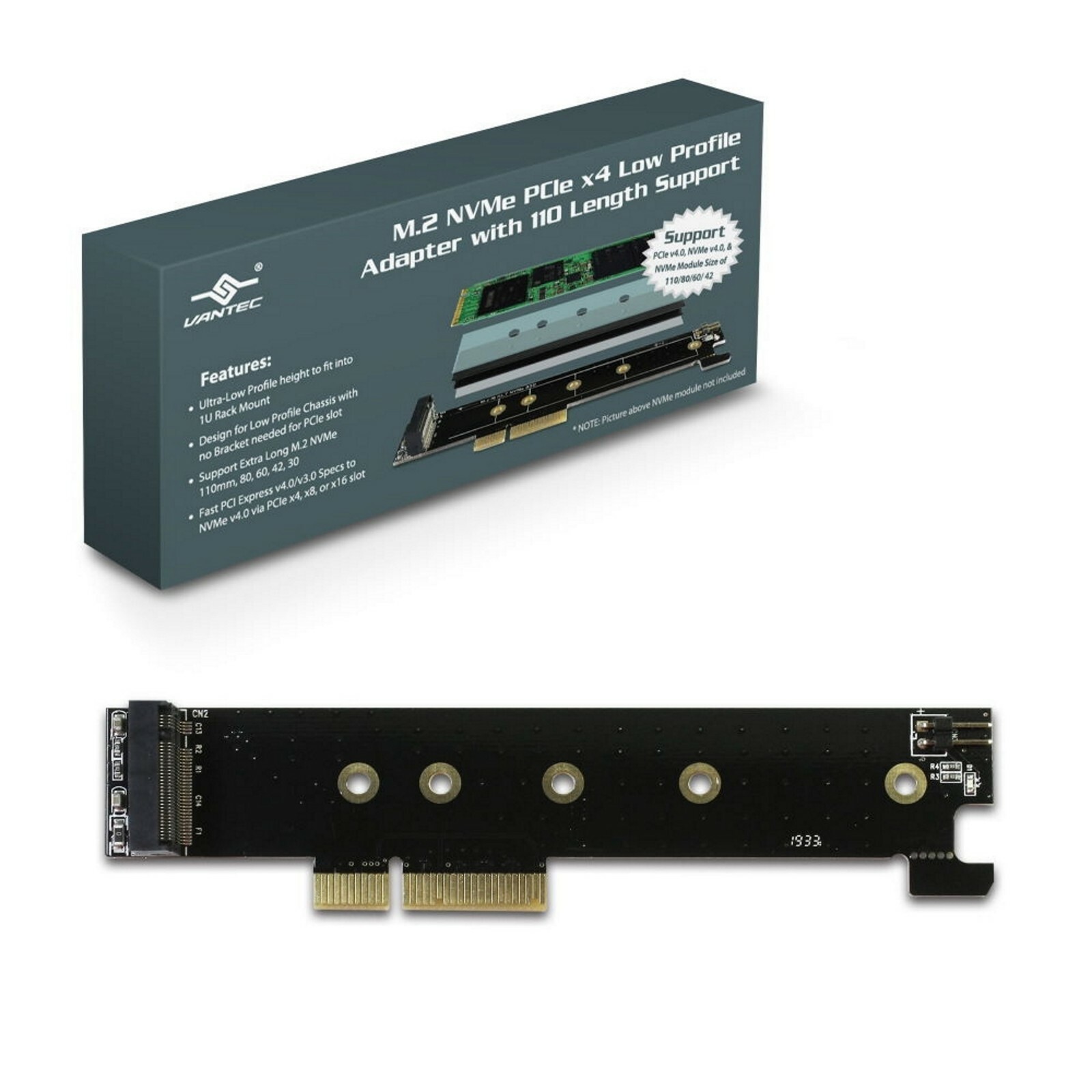Vantec M.2 NVMe PCIe X4 Low Profile Adapter With 110 Length Support