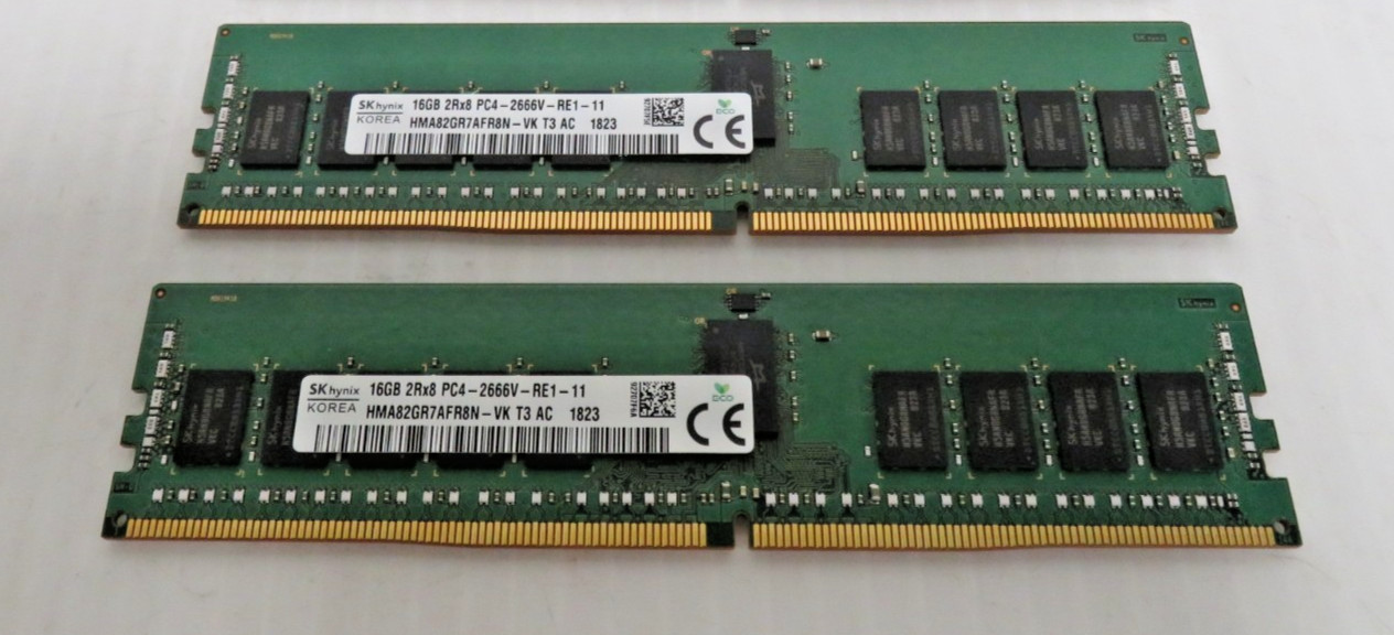 32GB (2x16GB) SK Hynix DDR4 2666 Server RAM 2Rx8 PC4-21300 HMA82GR7AFR8N-VK