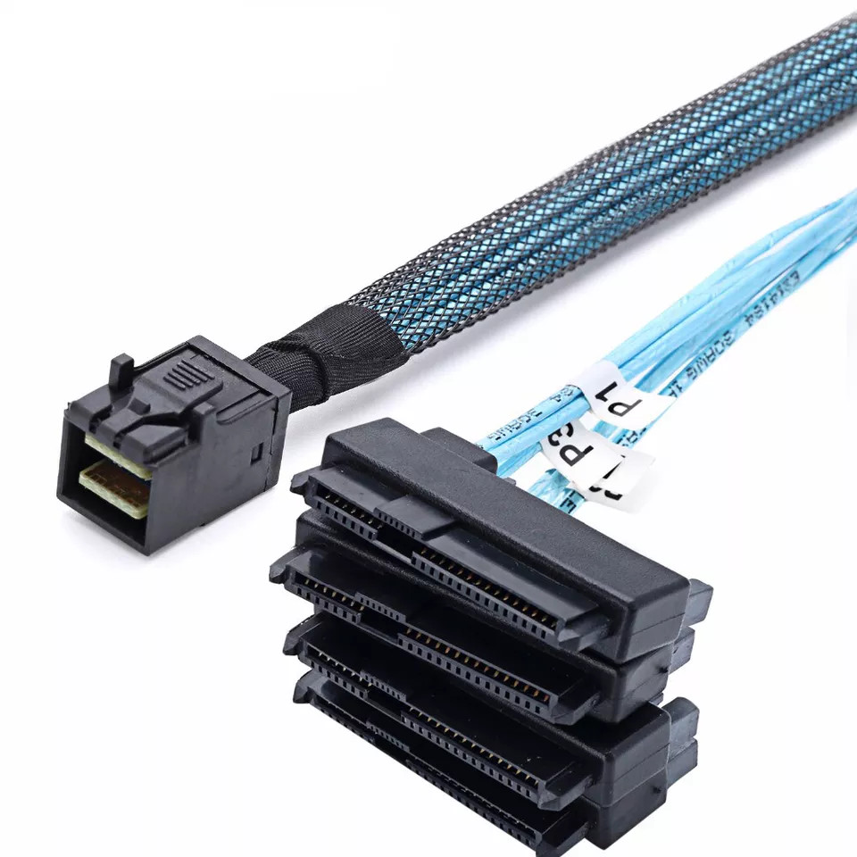 Mini SAS HDD SFF-8643 to 4 SFF-8482 Connector with Power Port Hard Drive 1M