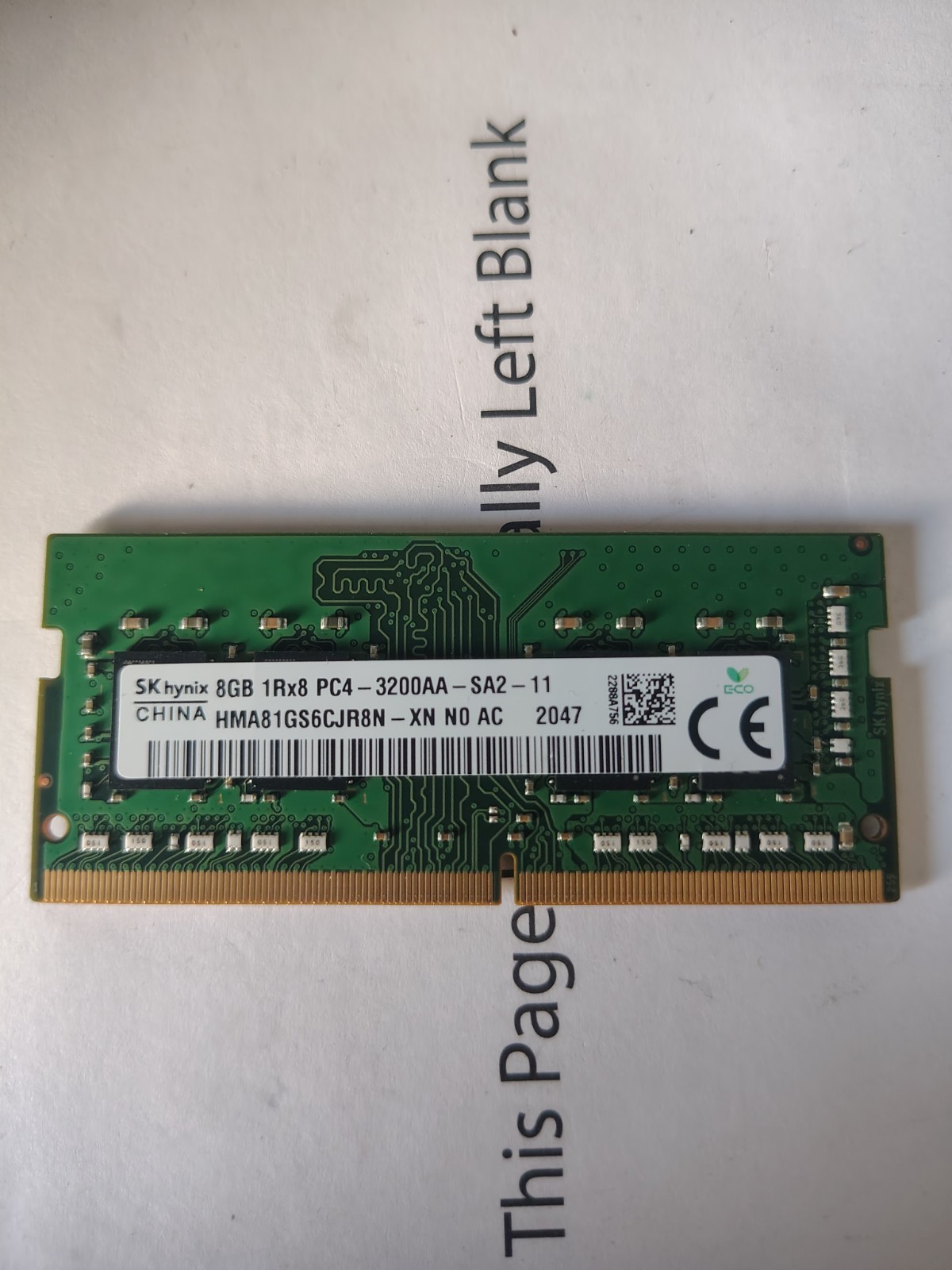 SKhynix 8GB 1Rx8 PC4-3200AA-SA2-12 Laptop Memory P/N: HMA81GS6DJR8N-XN