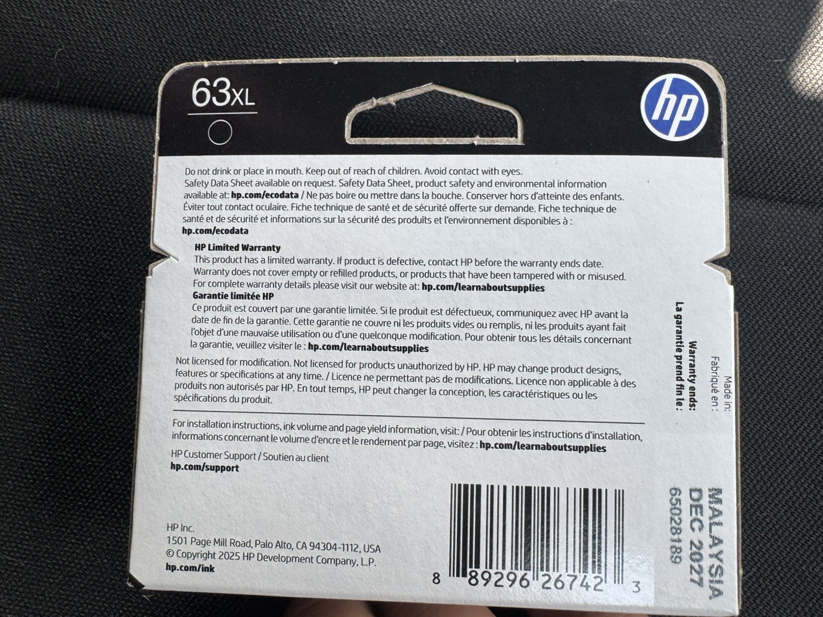 HP 63XL Black Ink Cartridge