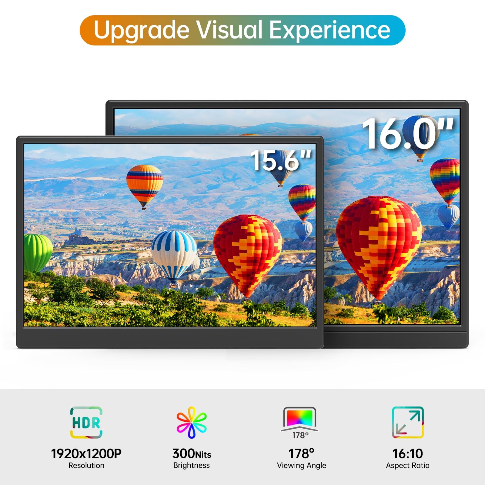Portable Monitor 16.0inch FHD 1920 * 1200P USB C HDMI Ultra-Slim IPS Travel D…