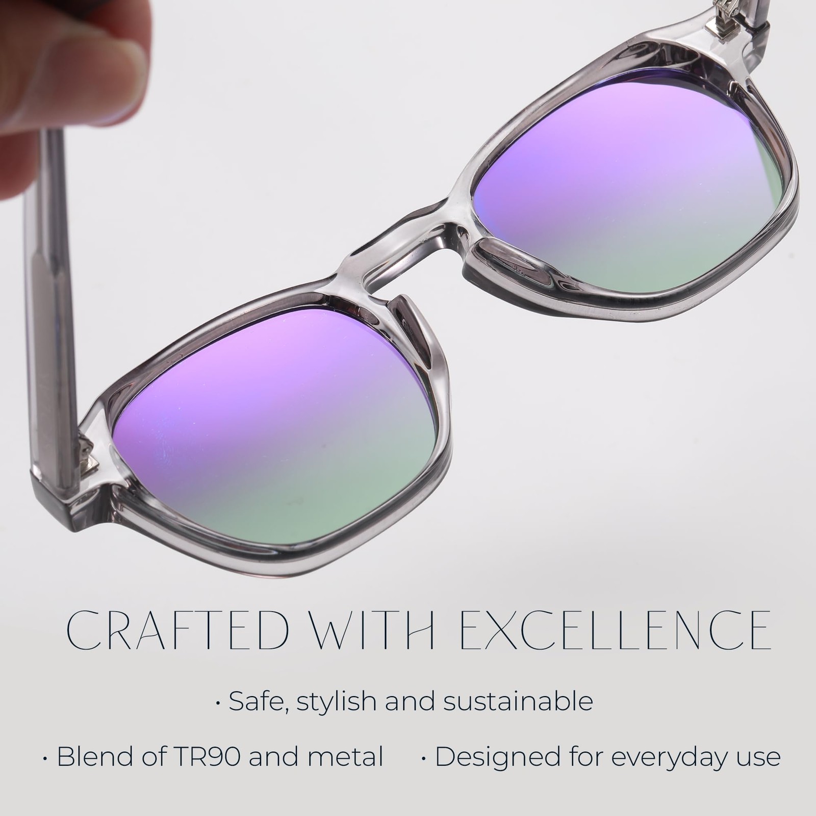Emerald Blue-Light Blocking Sunglasses – Transparent Frame, Green Fade Polyca…