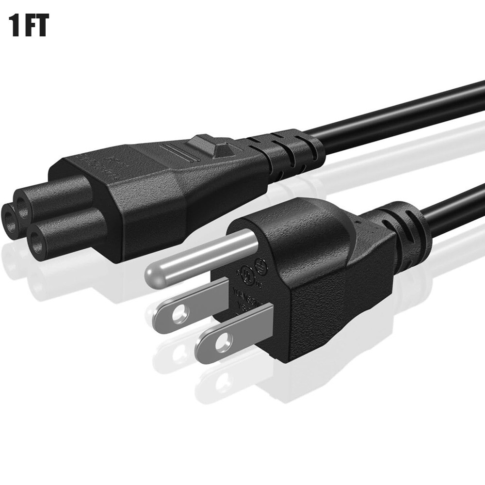 3 Prong 1Ft AC Power Cord 18AWG IEC320 C5 to NEMA 5-15P Black/White PC Laptop