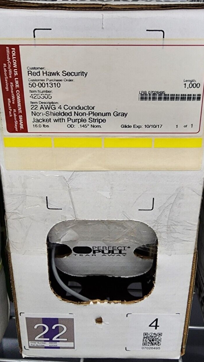 Smart Wire425305 22/4 NON SHIELDED NON PLENUM GRAY JACKET W/PURPLE STRIPE 1000FT