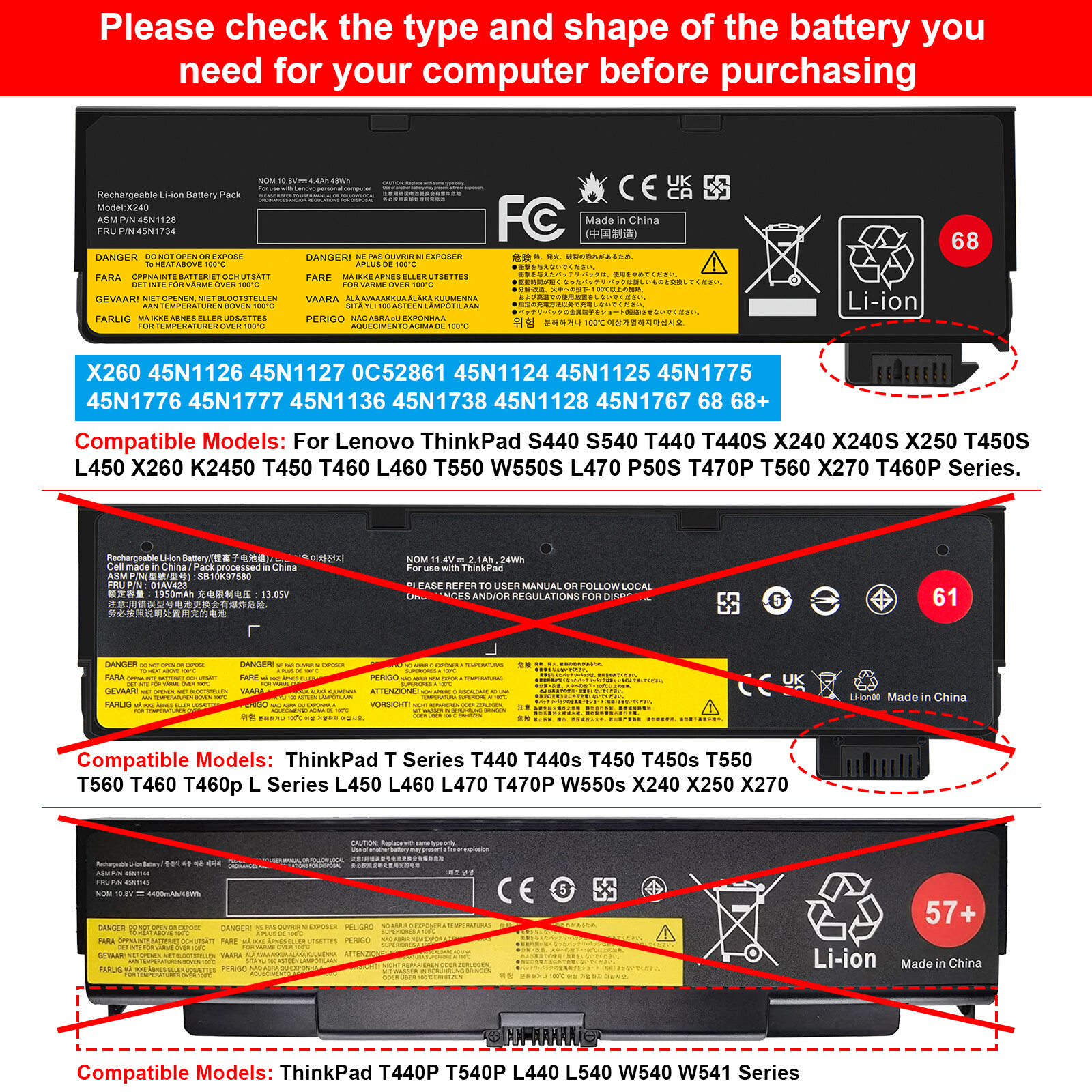 Battery For Lenovo Thinkpad T440 T440s T460 T450 T450s T460P T470P T560 0C52862