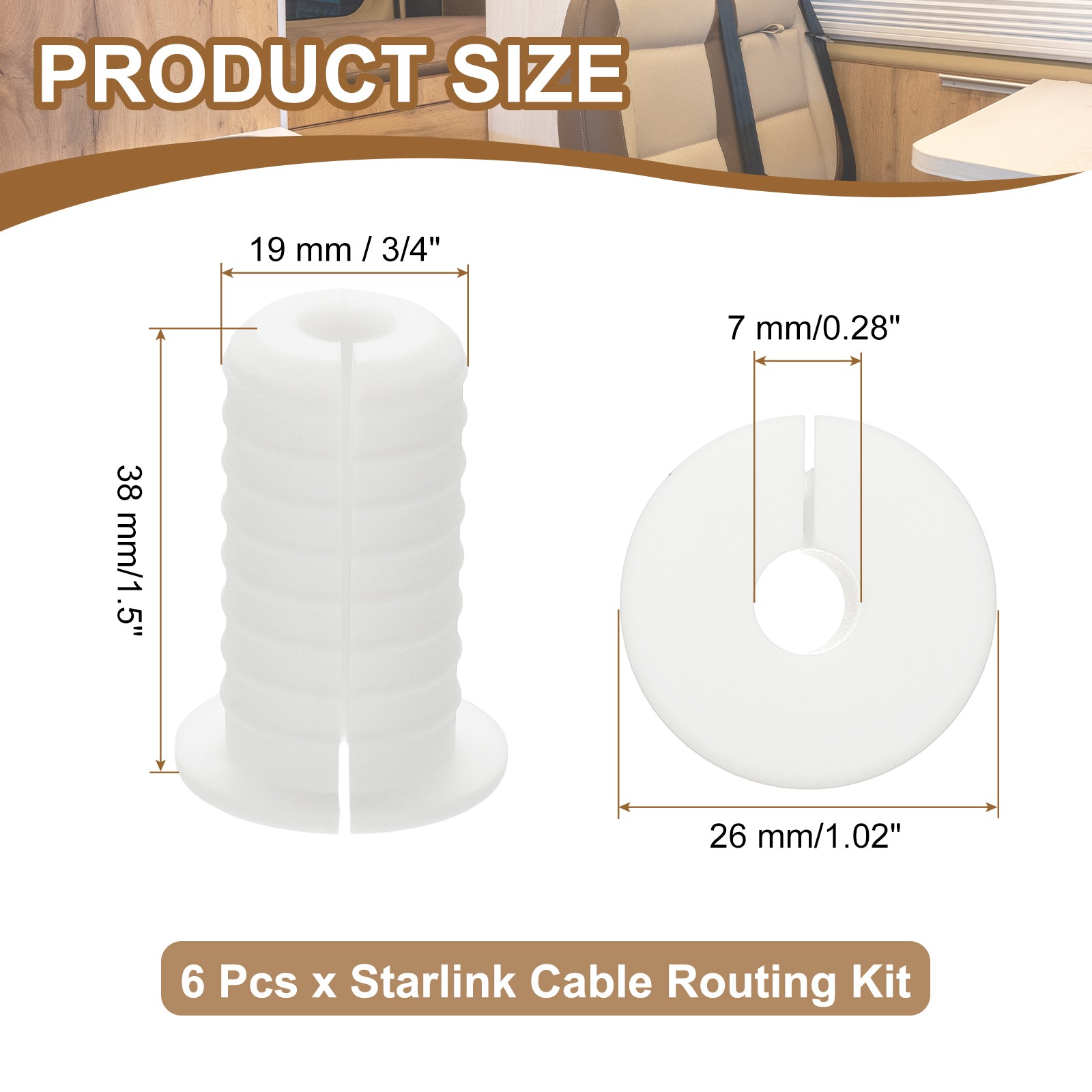 6 Pcs 3/4″ Wall Grommet Cable Routing Kit for 0.28″ (7mm) Hole White