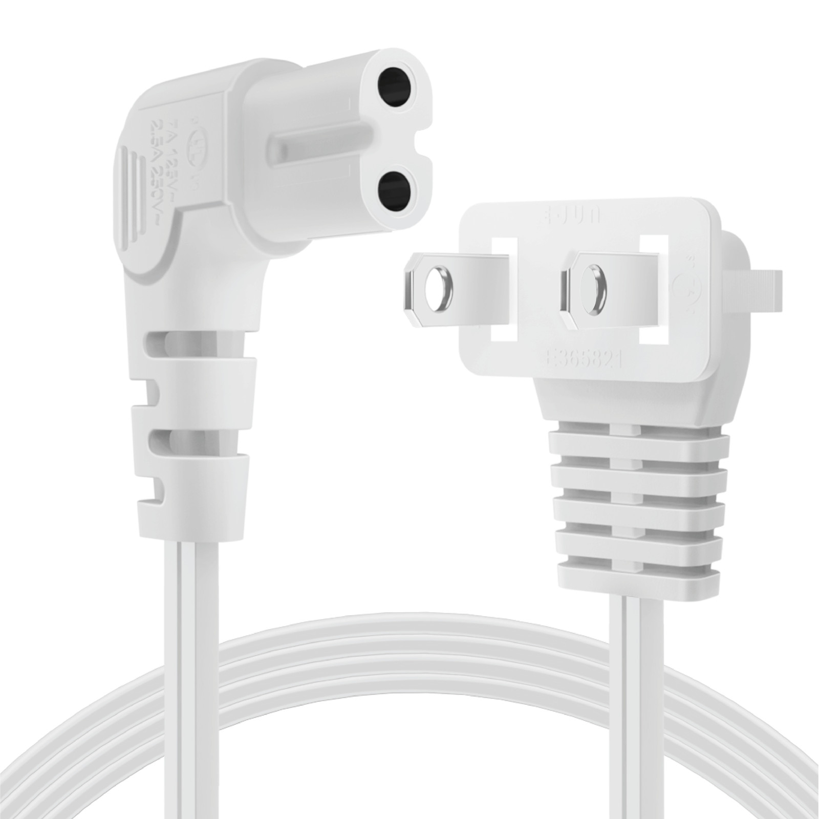 2 Prong Power Cord NEMA 1-15P to IEC320 C7 Right Angle Power Cable, 10ft, White