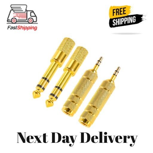 4 Pack Headphone Jack Adapter – 3.5mm (1/8 inch) Male to 6.35mm (1/4 Gold