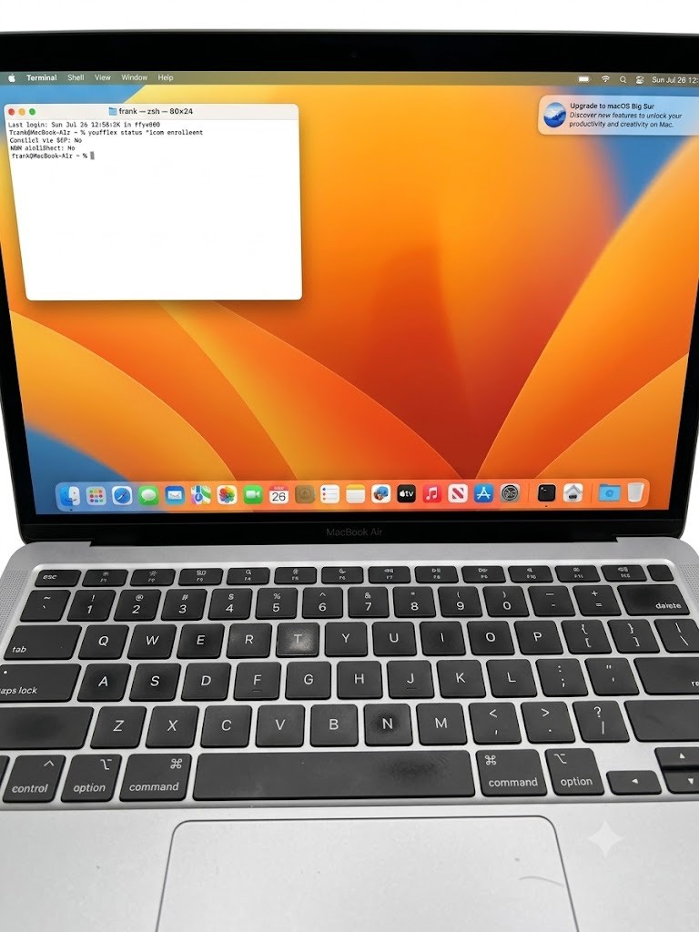 Apple MacBook Air 13″ 2020 M1. 16 GB Ram. 512 GB storage.