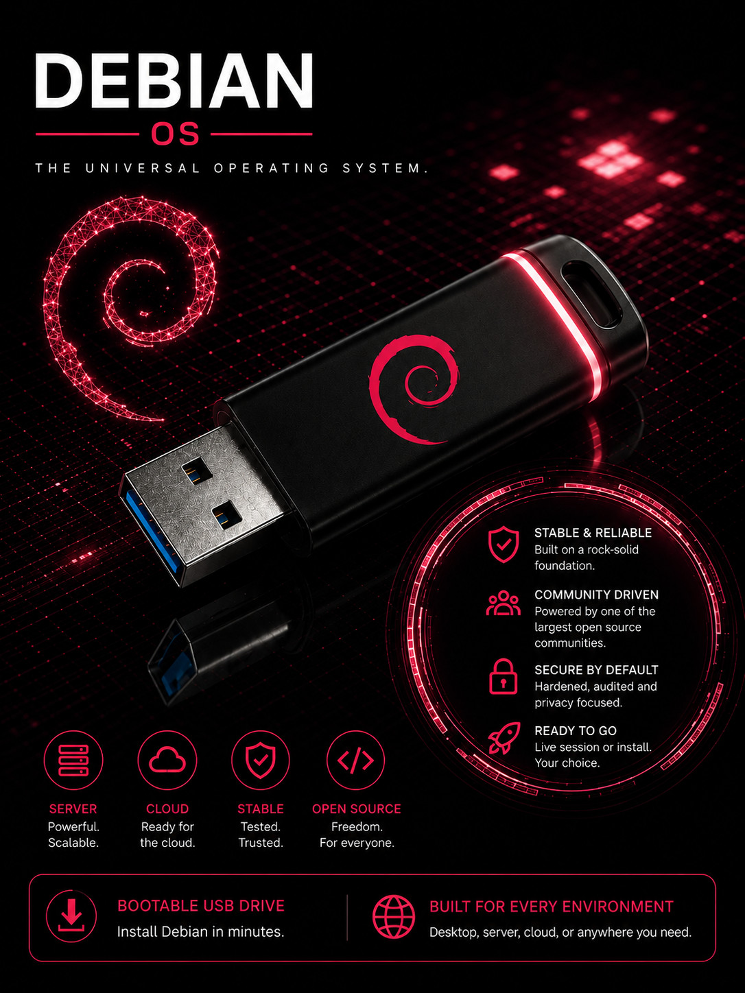Debian Linux Bootable USB Drive Live Installer Ready to Boot USB 3.0