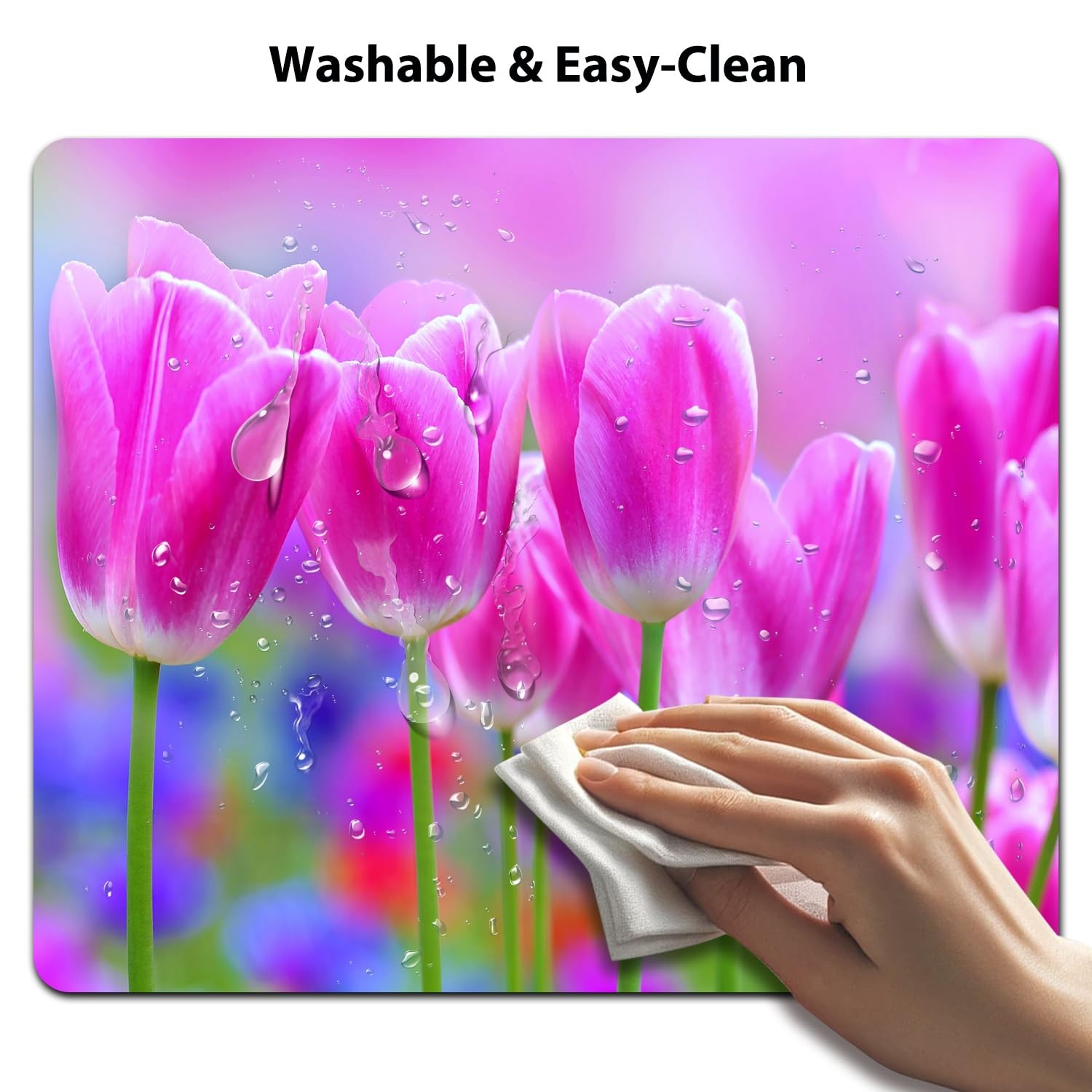 9.5×7.9 Inch Office/Gaming Mouse Pad, Blossoming Pink Tulips Flowers in a Vib…
