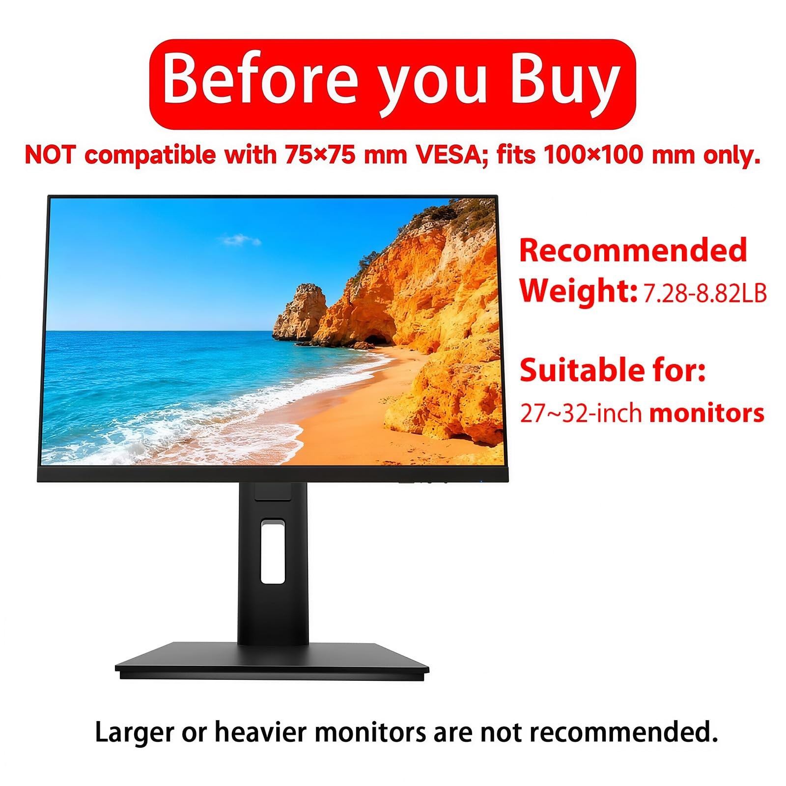 Brezpick 2026 Version Ergonomic VESA Monitor Stand, 150mm 7.28～8.82LB, Black