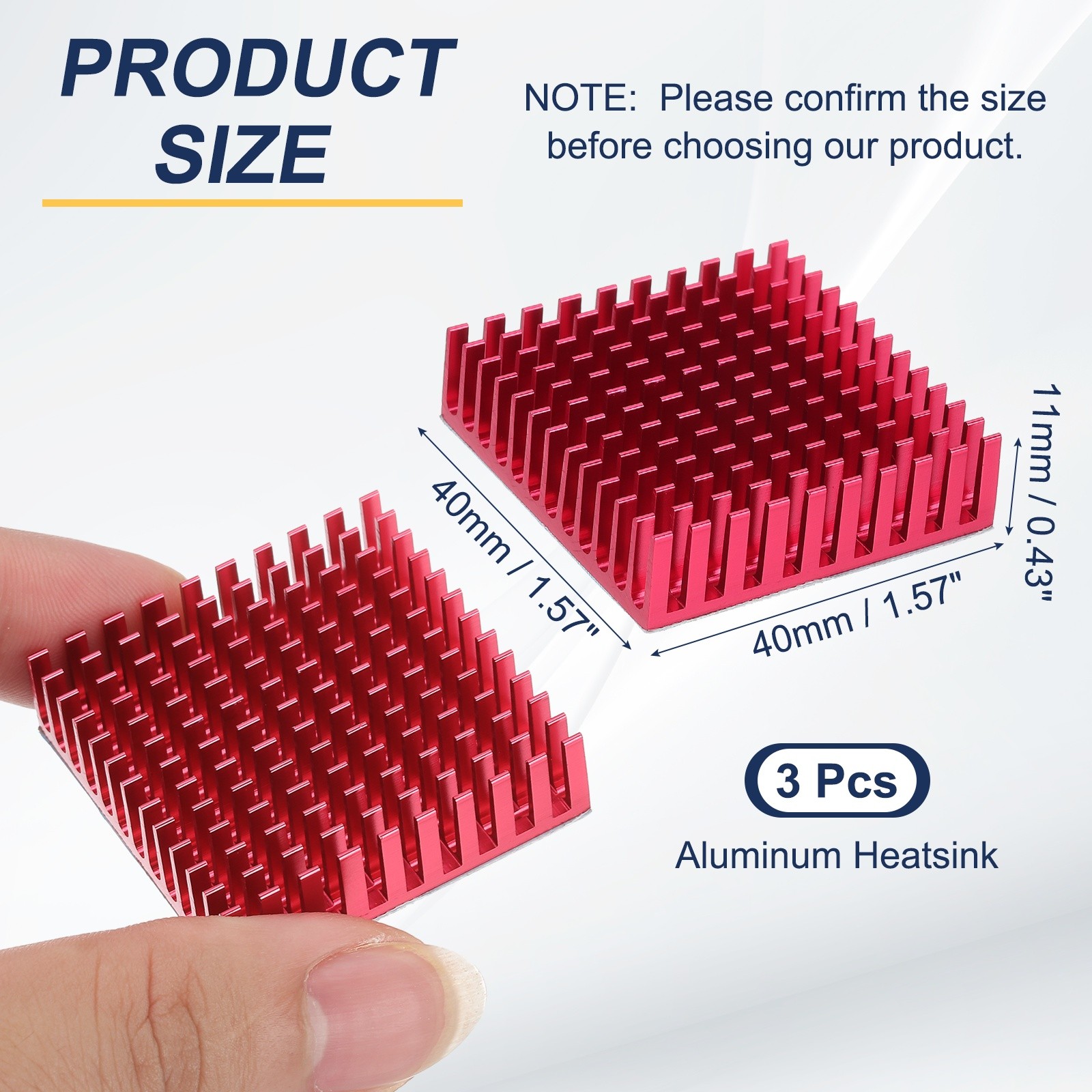 3 Pcs Heatsink 40x40x11mm Aluminum Heat Sink with Thermal Blue Sticker Red