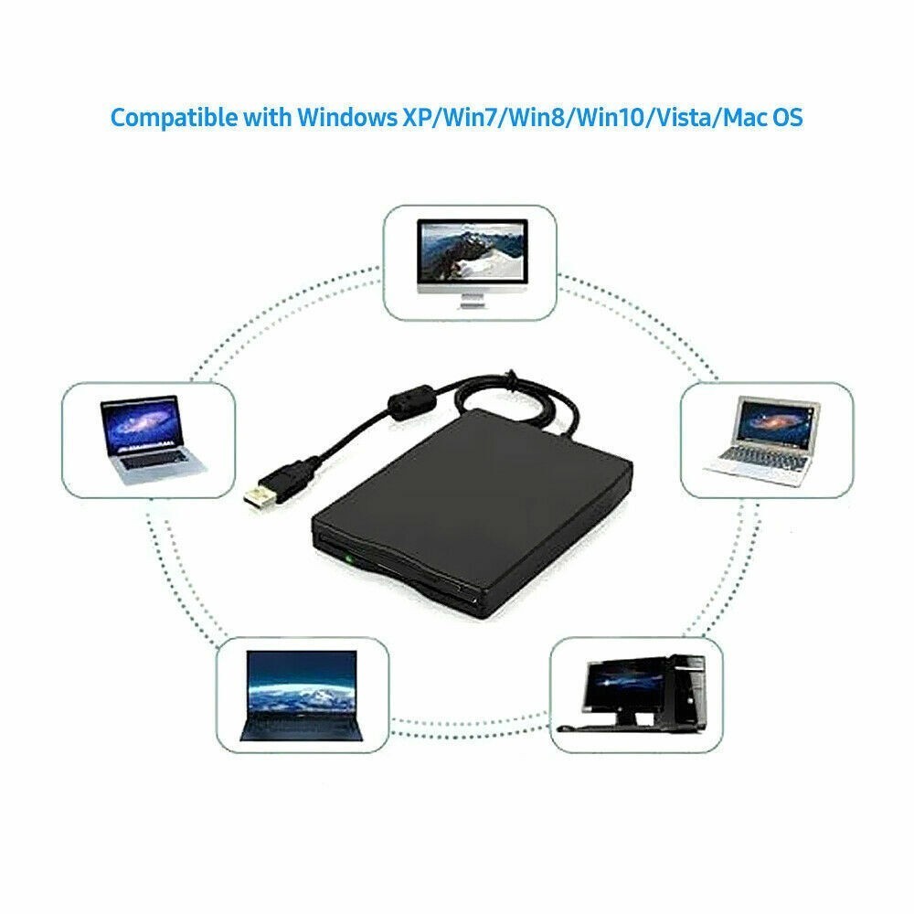 3.5 USB 2.0 Data External Floppy Disk Drive 1.44MB For Laptop PC Win 7/8/10/11