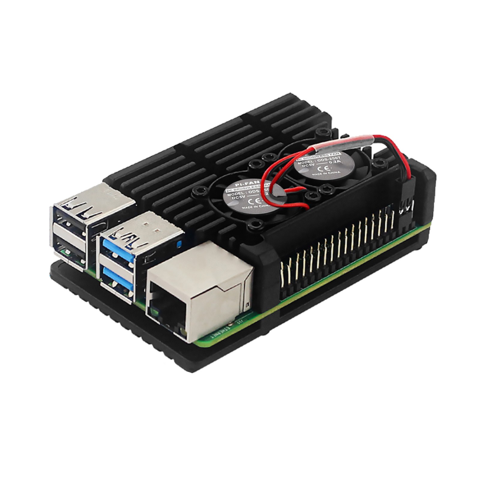 Metal Black Case Shell Box w/ Dual Fan Heatsink For Raspberry Pi 4 Model B 4B