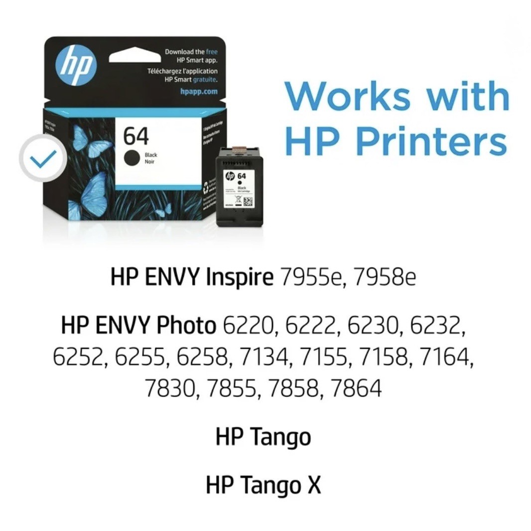 HP 64 Black Original Ink Cartridge, ~200 pages, N9J90AN#140 NEW Exp April 2027