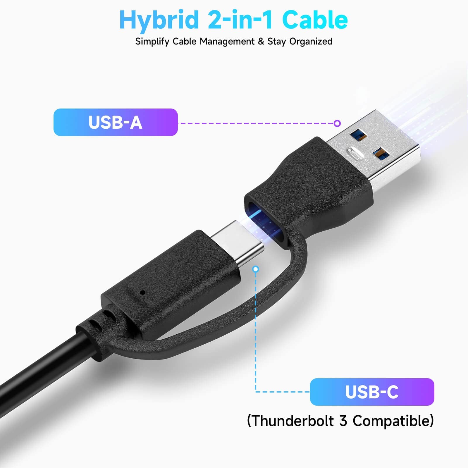 Powered 7 Port USB 3.0/USB C Hub Aluminum Splitter 2In1 Cable 5V 3A Adapter