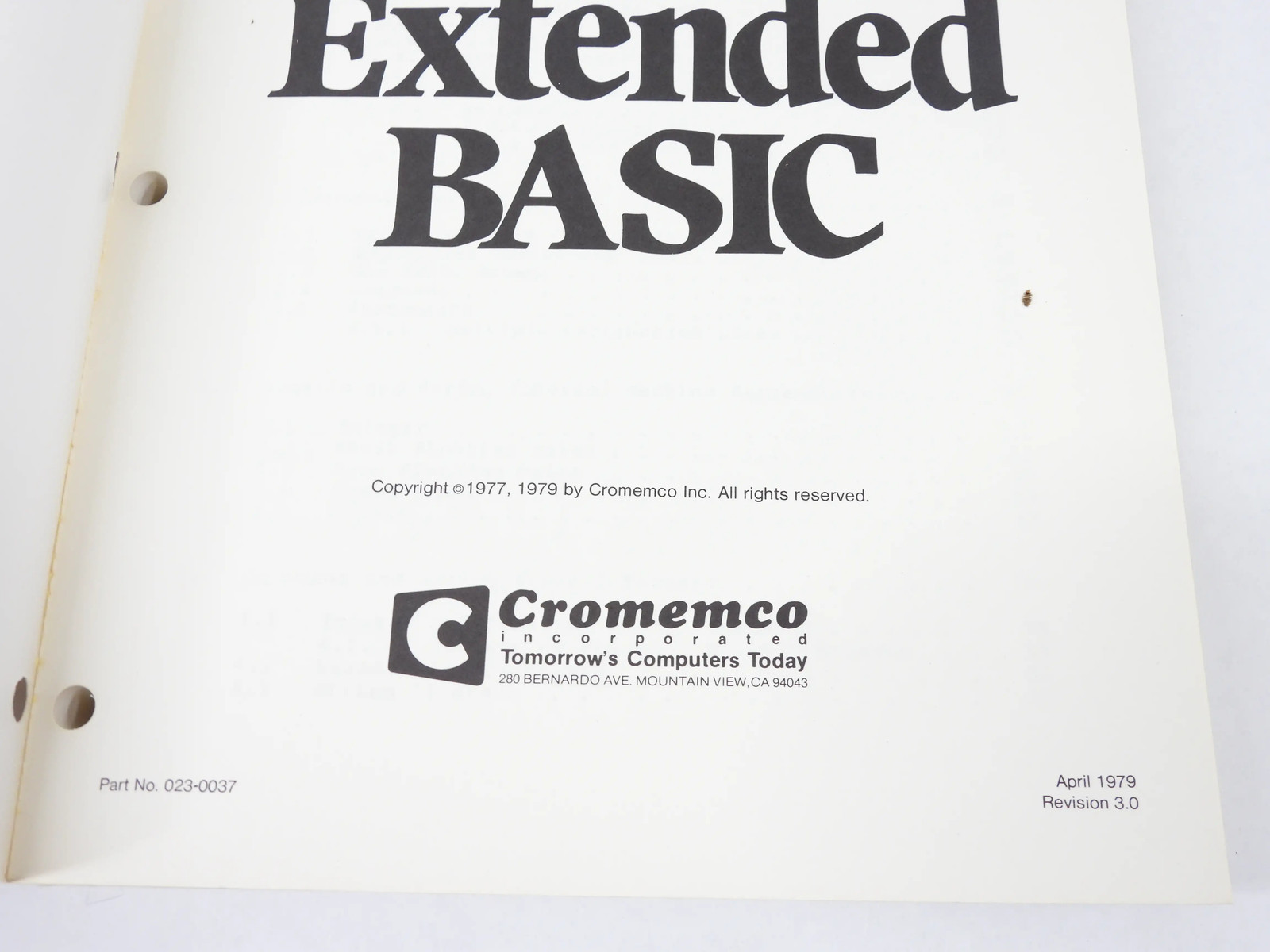 Cromemco 16K Extended Basic Vintage Computer 8″ Software + Manual (nice)