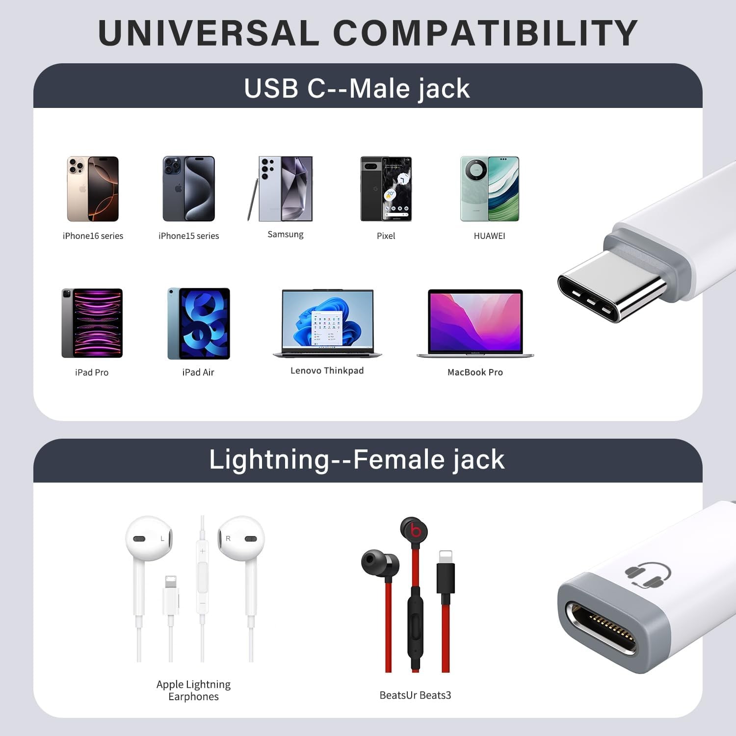 USB C to Lightning Audio Adapter, C Male Female White