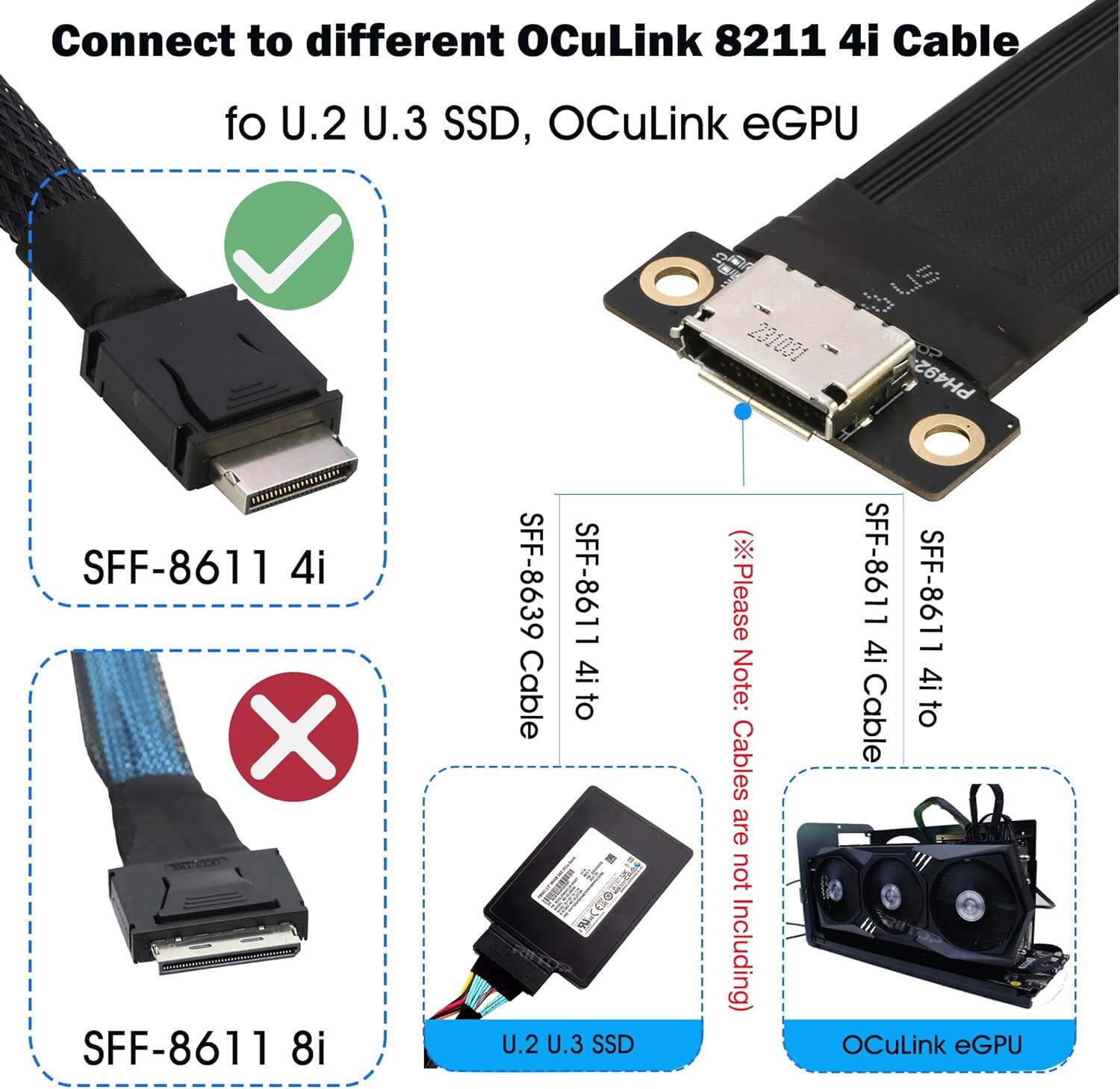 M.2 NVMe to OCuLink SFF-8612 Extender Adapter Cable 15cm for eGPU and SSD