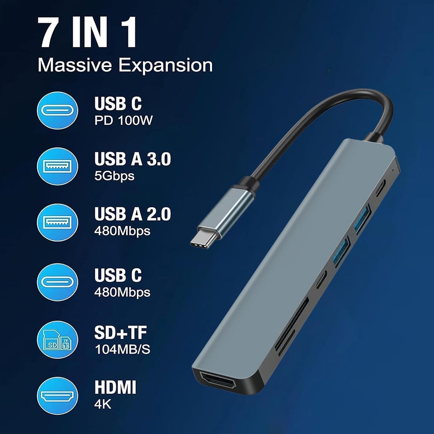 7-in-1 USB C Hub with 4K Output & 100W PD Charging for Ultimate Convenience