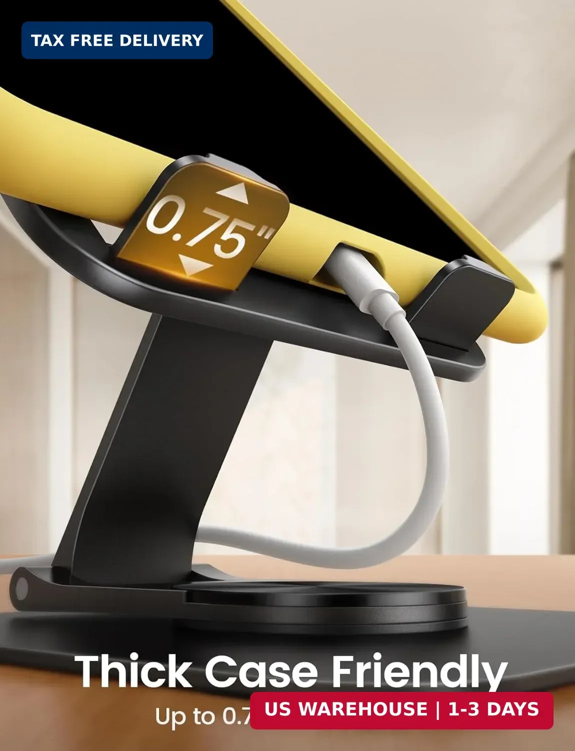 Lamicall Adjustable iPad Stand for Desk – [Ultra-Slim Foldable][360°Rotation Bas