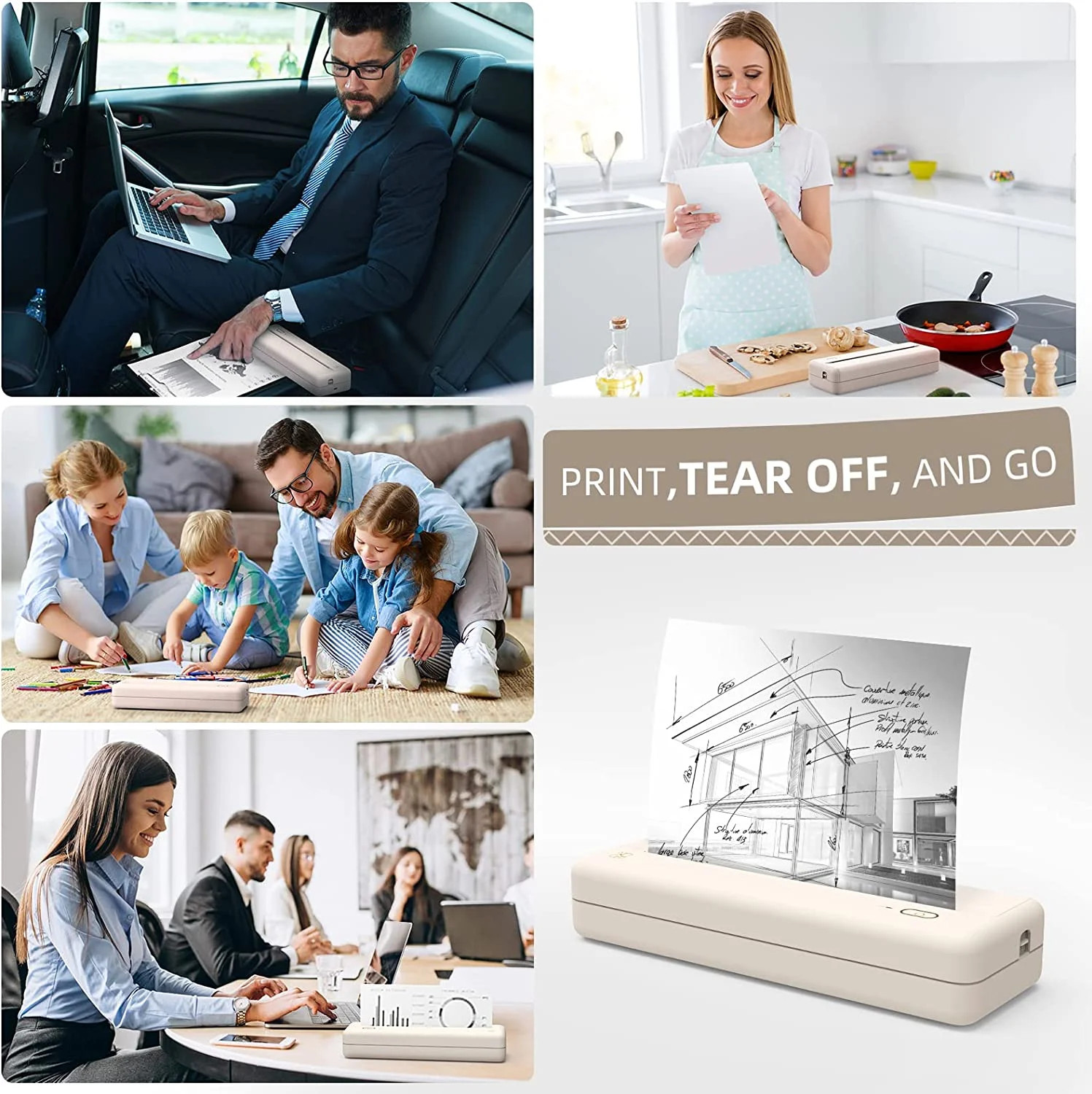 Wireless Printer, Portable Thermal Inkless Printer Compatible with Android Ios P