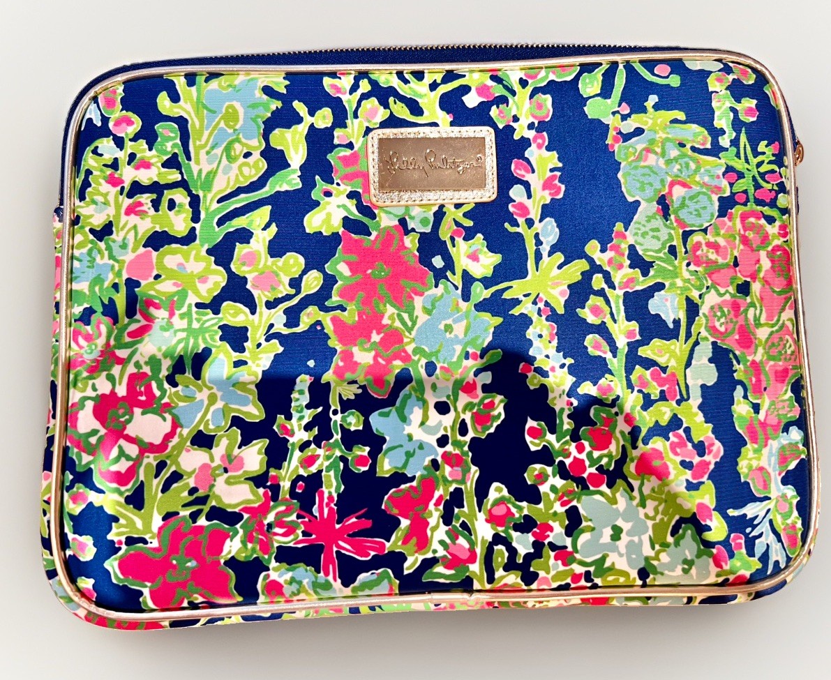 Lilly Pulitzer Laptop Sleeve Case 15in Floral Print Zip Padded Navy Pink Green