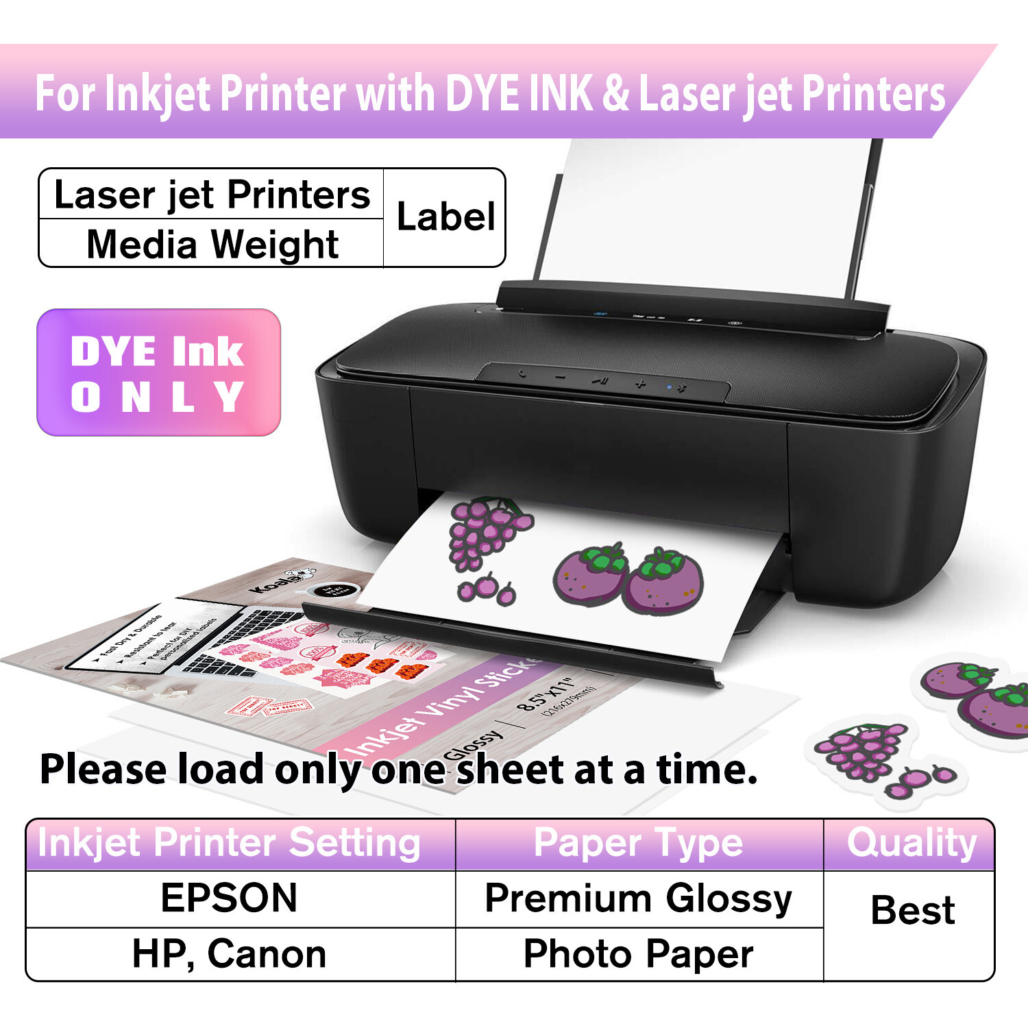 Bulk 100 Printable Vinyl Sticker Paper Glossy White Waterproof Inkjet Laser