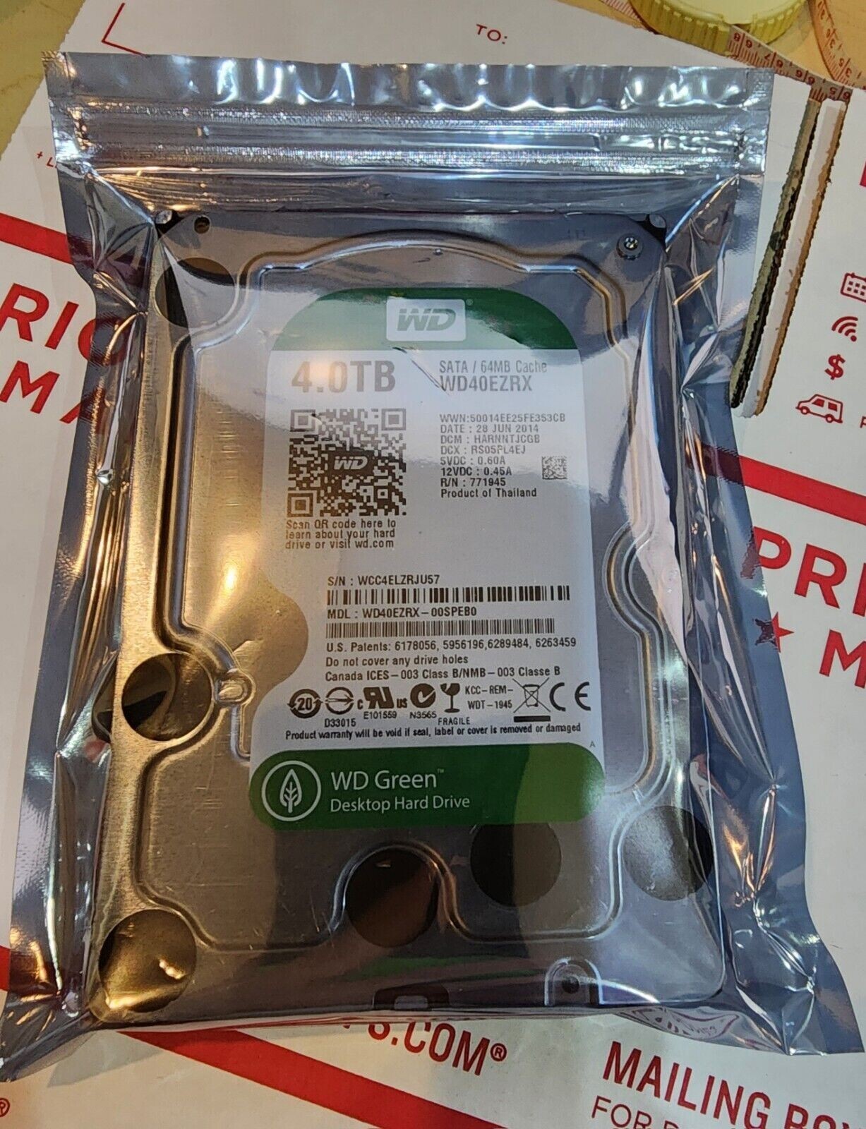 Western Digital Green 4TB 5400RPM SATA 6Gbps 64MB Cache 3.5″ HD (WD40EZRX)
