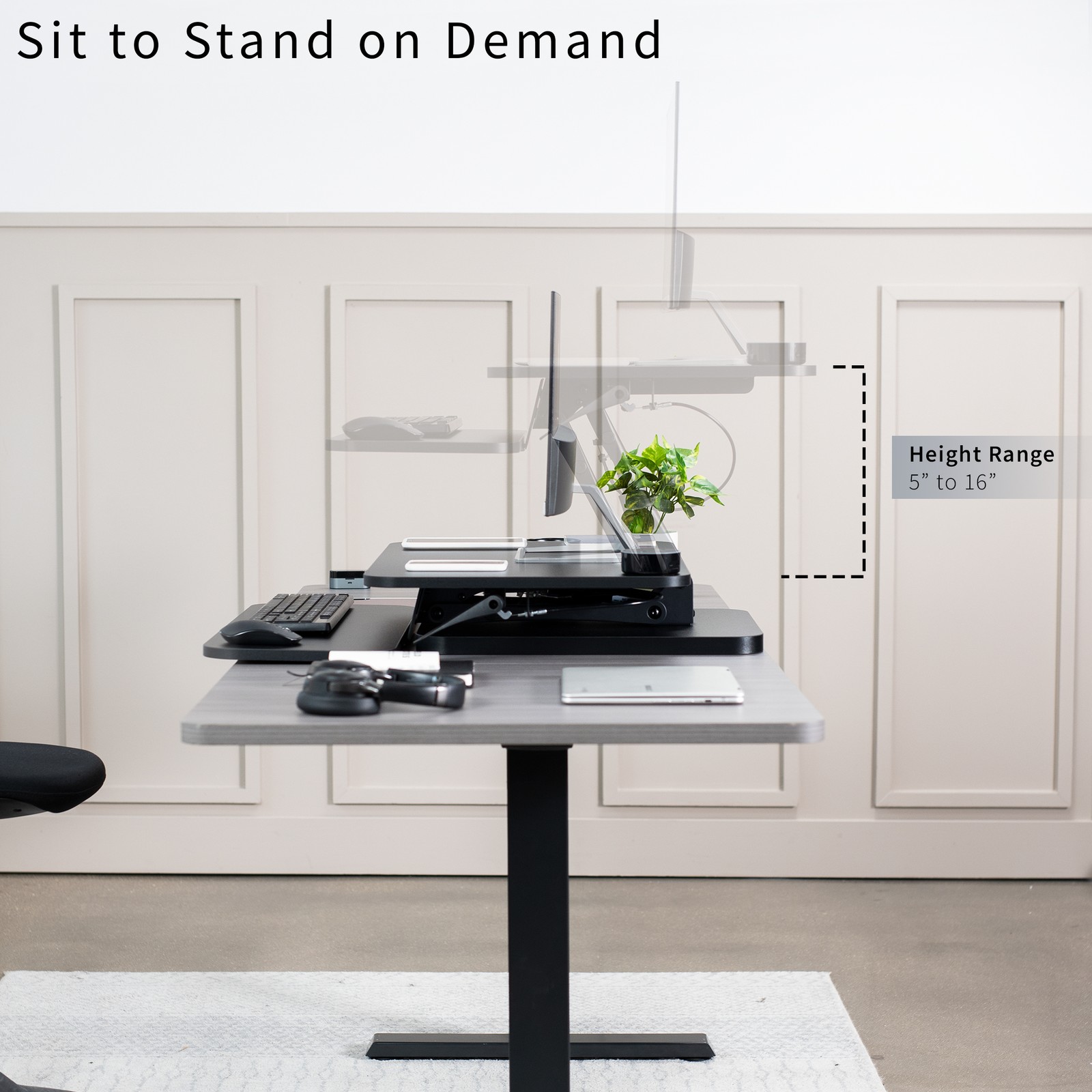 VIVO Height Adjustable Standing Desk Gas Spring Riser 25″ Tabletop Sit Stand