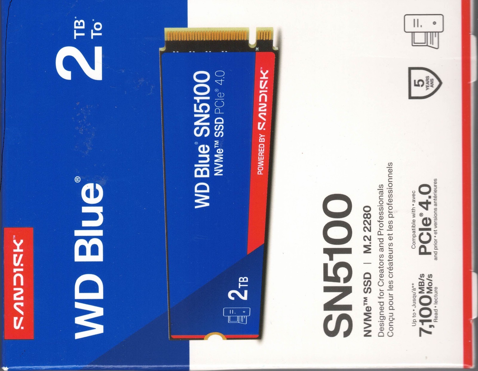 WD Blue SN5100 2TB NVMe SSD PCIe Gen4 M.2 2280 7100MB/s WDS200T5B0E sealed