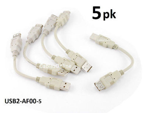 5-PACK 6″ USB 2.0 Type-A Male/Female Extension Cable, CablesOnline USB2-AF00-5