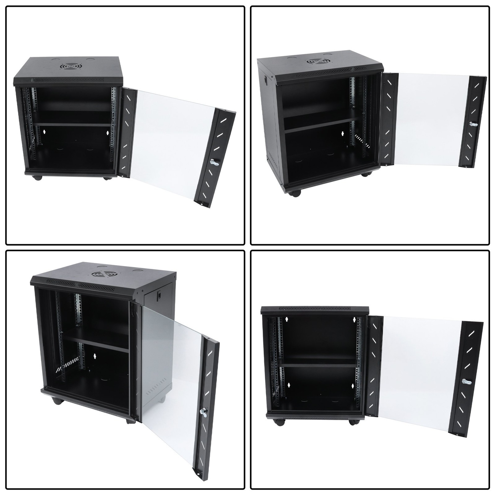 12U Wall Mount Server Rack 15.5″ Deep Locking Glass Door & Panels