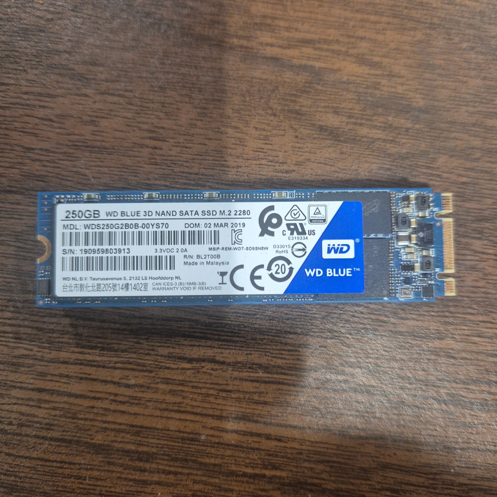 Western Digital WD Blue 250GB 3D NAND SATA M.2 2280 Internal SSD