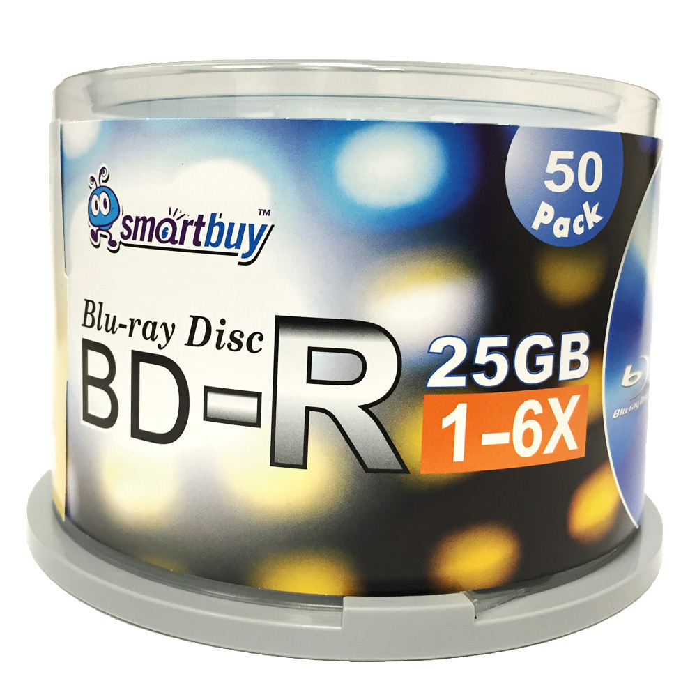100 Pcs SmartBuy Blank BD-R BDR 6X 25GB Logo Top Blu-ray Recordable Media Disc
