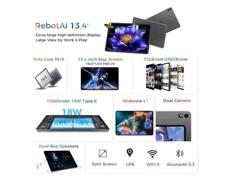 Android 16 Tablet,13.4 inch Large Tablet with Octa-Core Processor, 32GB RAM + 25