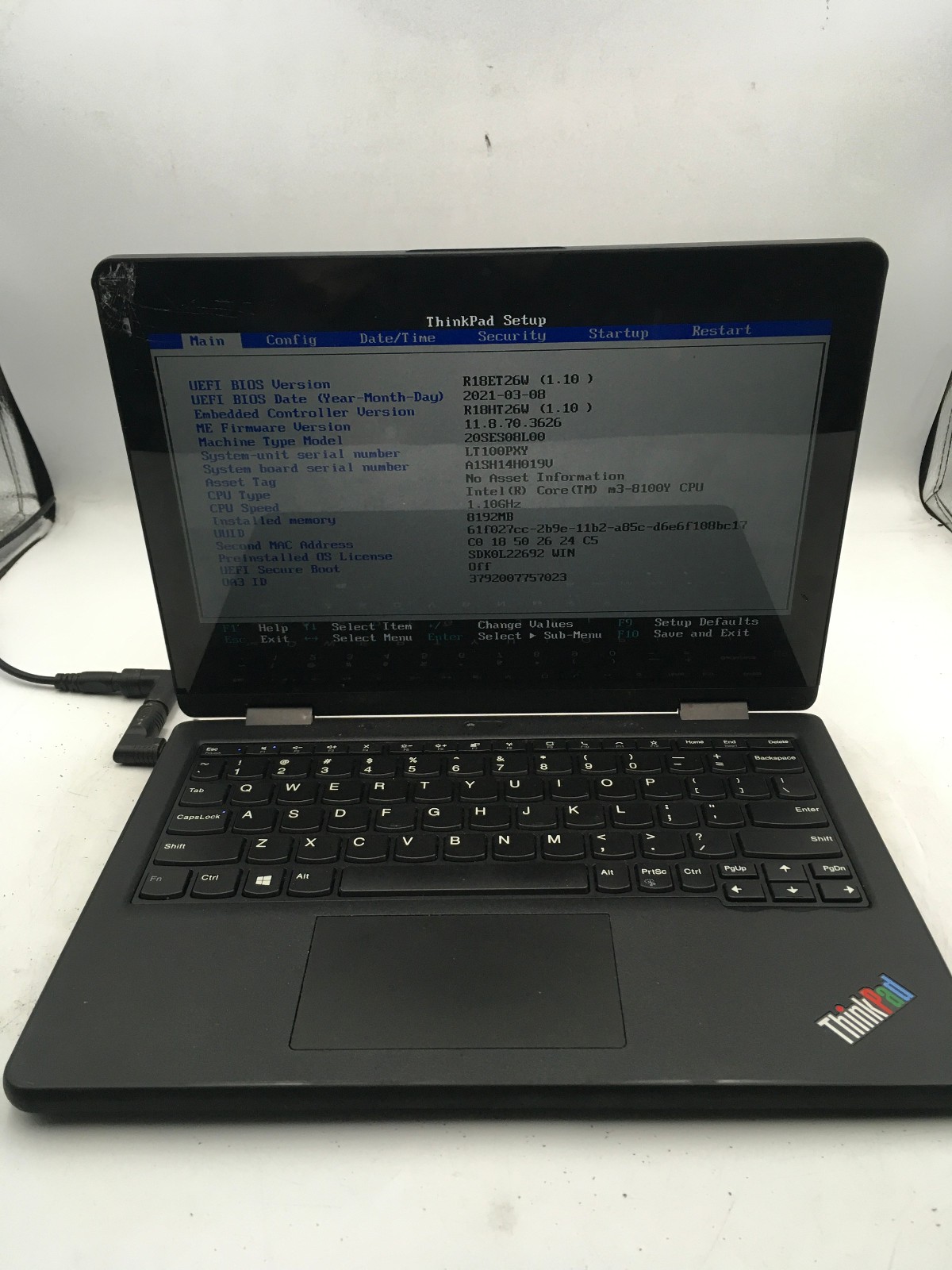 LENOVO THINKPAD 11E YOGA GEN 6 -BOOTS TO BIOS- INTEL M3 8100Y – 8GB RAM -READ-BB