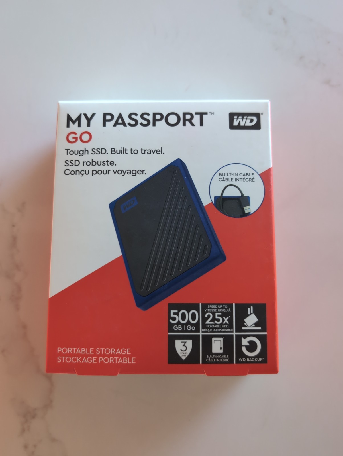 WD 500GB My Passport Go SSD Cobalt Portable External Storage WDBMCG5000ABT-NESN