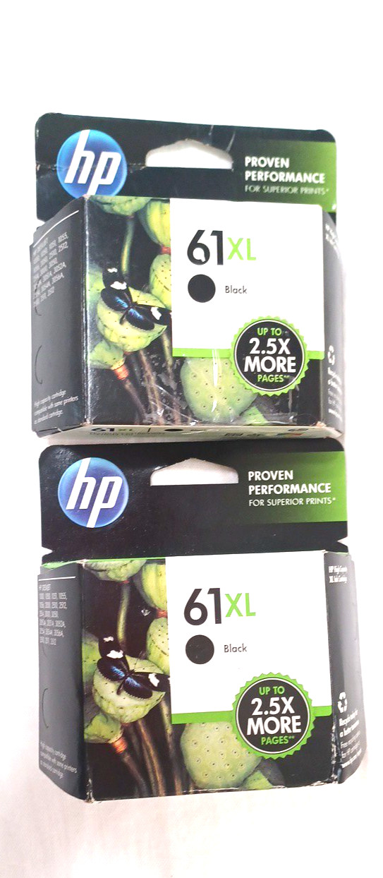 2 HP 61XL Black High Yield Ink Cartridge CH563WN Expired 7 2015 & 11 2014