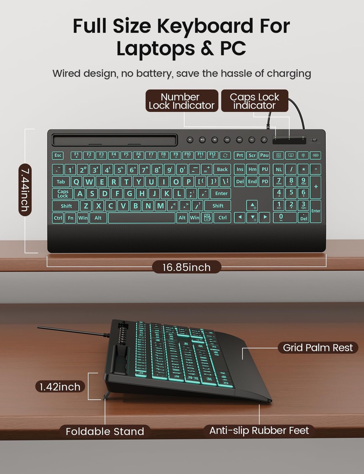 SABLUTE K31PRO Large Print Backlit Keyboard, Plug and Play USB Wired Computer Ke